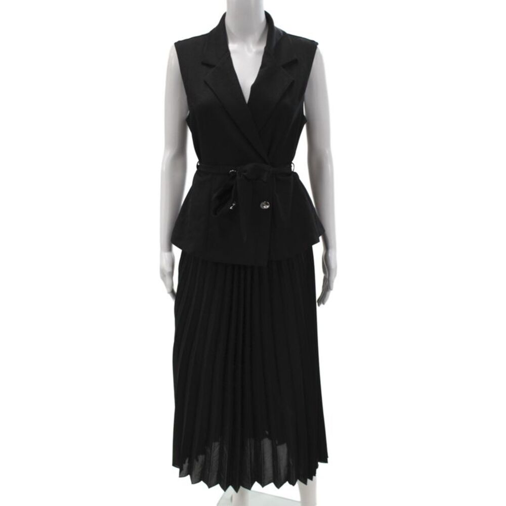Zara Womens Jacket Dress Black V Neck Sleeveless Button Midi Size S